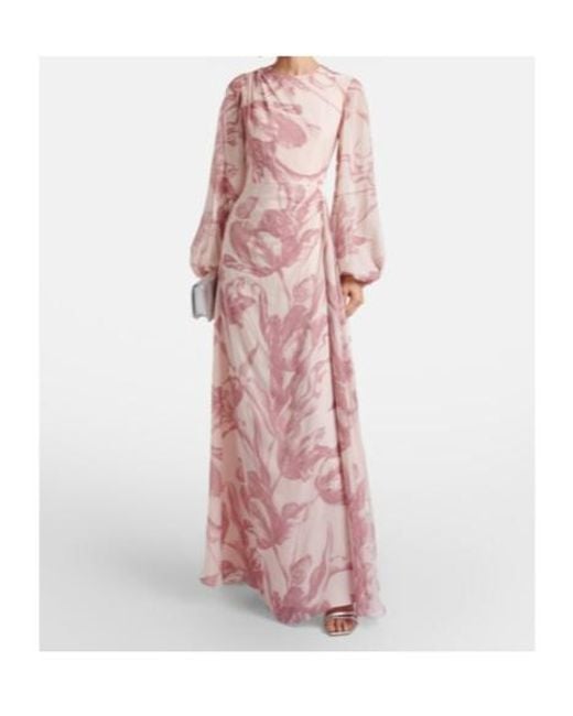Erdem Pink Draped Floral Silk Voile Gown