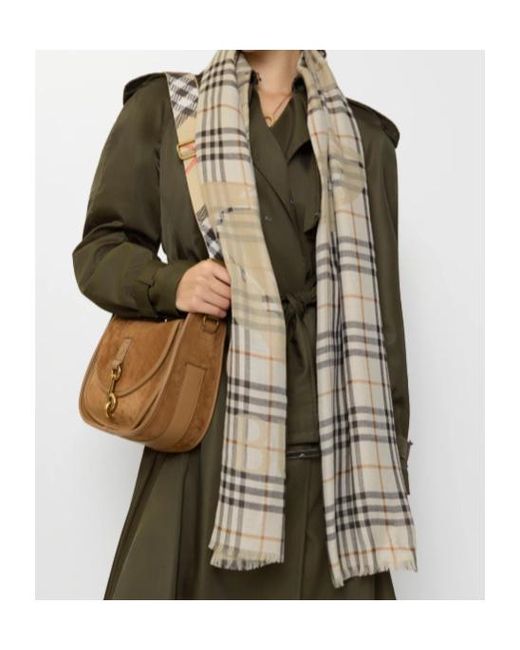 Burberry Natural Wide Ekd Check Frayed-Edege Scarf