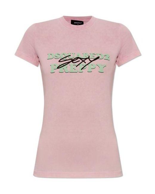 DSquared² Pink Logo-Printed Crewneck T-Shirt
