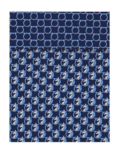 Ferragamo Blue Pegasus Print Silk Tie for men
