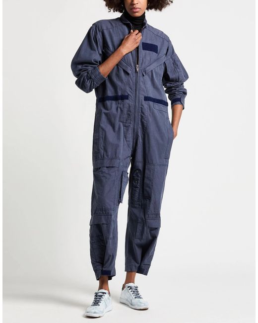 MM6 by Maison Margiela Blue Solid Color Stretch Long Sleeve Jumpsuit