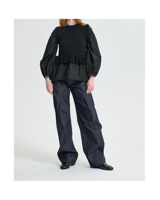 CECILIE BAHNSEN Blue Ruffled Sleeveless Top