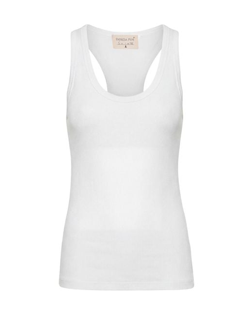 Patrizia Pepe White Ribbed Racerback T-Shirt