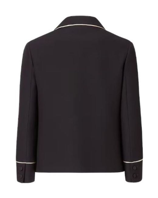 Fendi Black Long Sleeved Contrasted-Trim Jacket