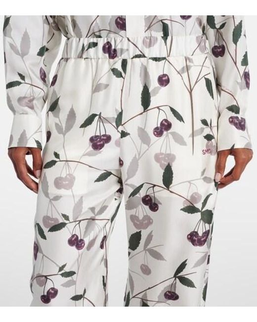 Stella McCartney White Printed Silk Twill Wide-Leg Pants