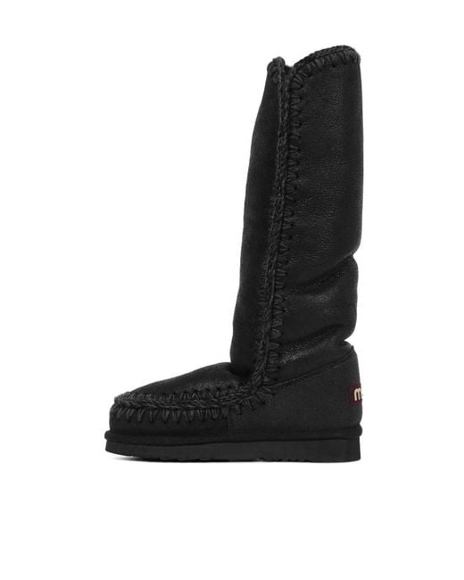 Mou Black Eskimo 40 Metallic-Finish Contrast Stitched Boots