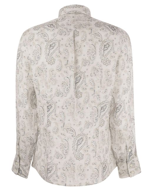 Brunello Cucinelli White Paisley-Printed Long-Sleeved Shirt for men