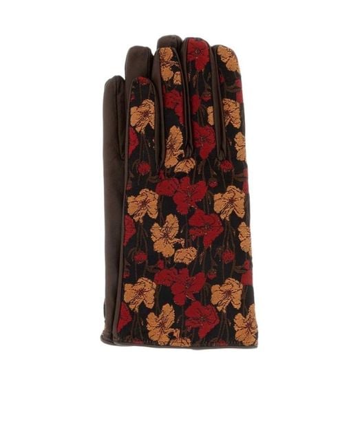 Dries Van Noten Red Floral Panel Gloves for men