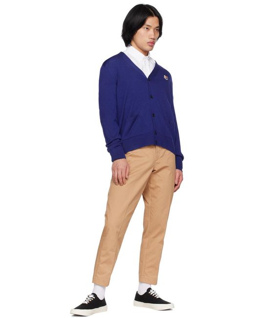 Maison Kitsuné Blue Maison Kitsuné Chillax Fox-Patch V-Neck Cardigan for men