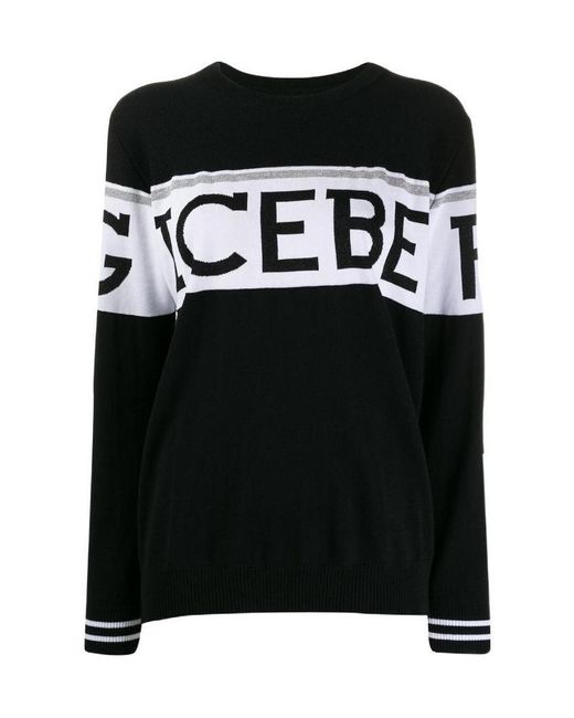 Iceberg Black Knit Logo Print Jumper