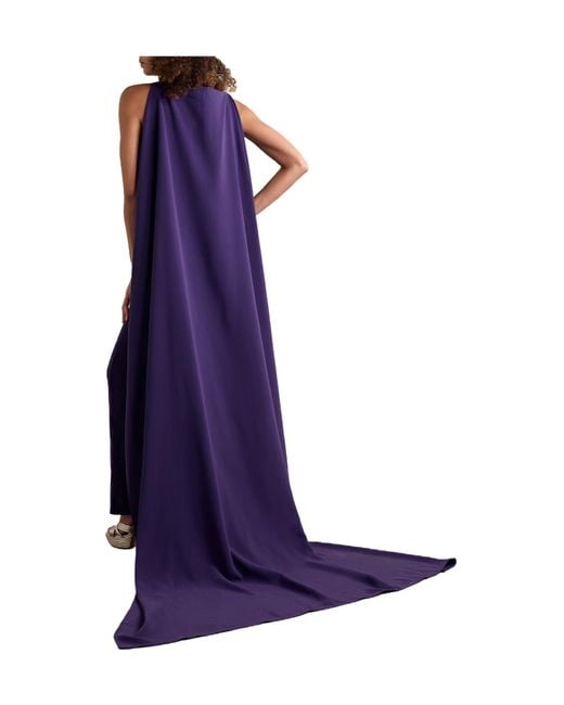 Solace London Purple Kaila Cape-Effect Crepe Gown