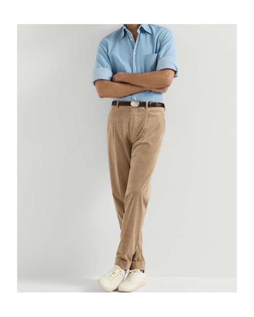 Brunello Cucinelli Natural Comfort Cotton And Cashmere Corduroy Trousers With Pleat for men