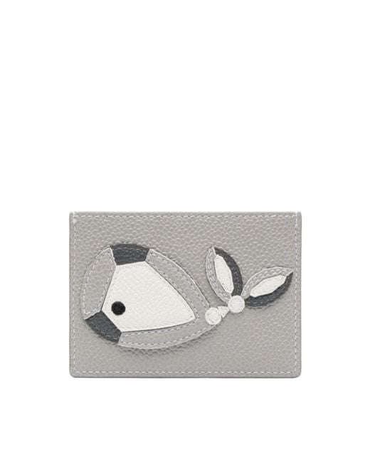 Thom Browne Gray Whale-Appliqué Pebbled Cardholder for men