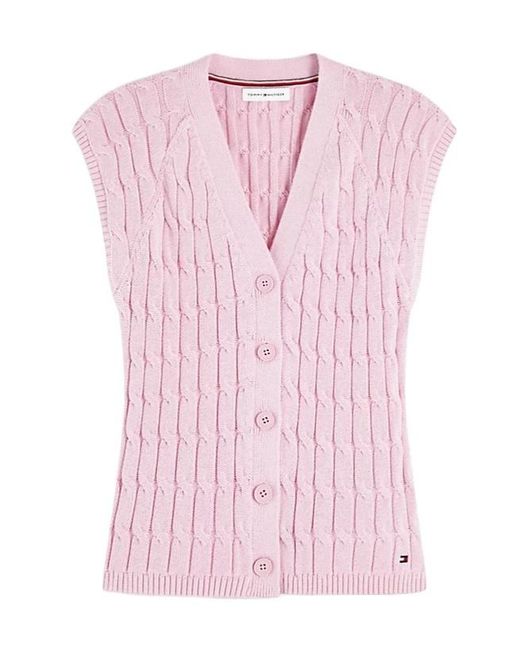 Tommy Hilfiger Pink Cable-Knit Sleeveless Cardigan