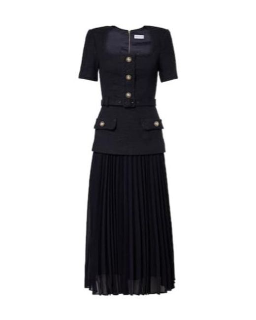 Rebecca Vallance Black Jonie Belted Pleated Midi Dress