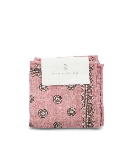 Brunello Cucinelli Pink Reversible Patterned Pocket Square for men