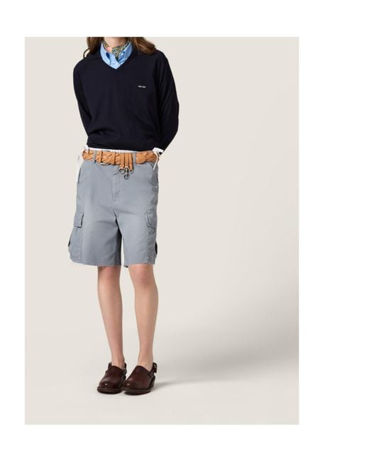 Miu Miu Gray Logo-Detailed Cargo Shorts