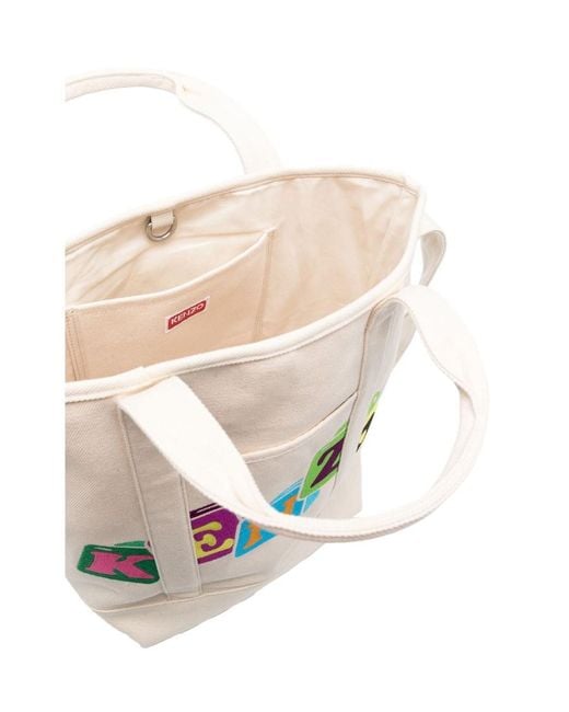 KENZO White Logo-Patch Top Handle Bag