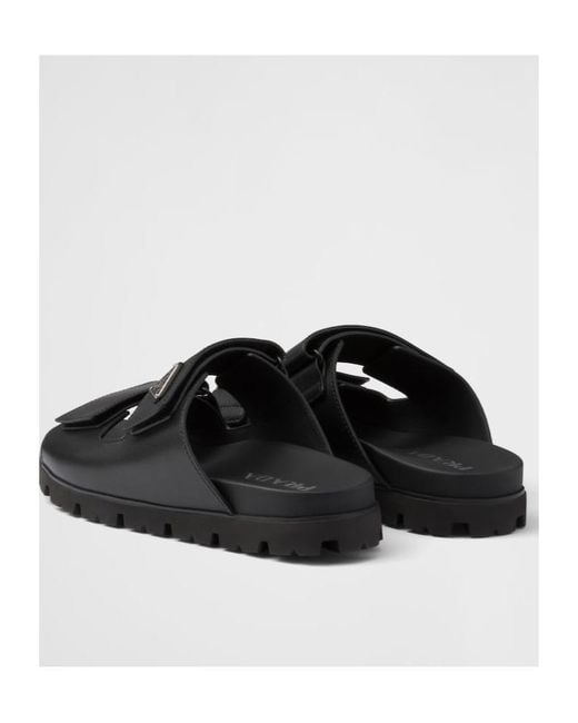 Prada Black Leather Strap Slides for men