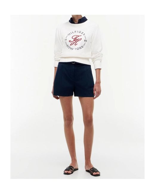 Tommy Hilfiger White Knit Embroidered Cropped Sweater