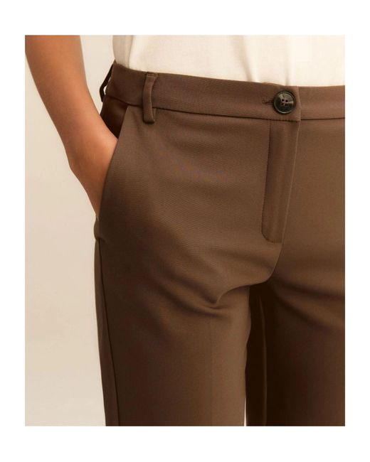 Marella Brown Slim-Fit Stretch Cotton Trousers