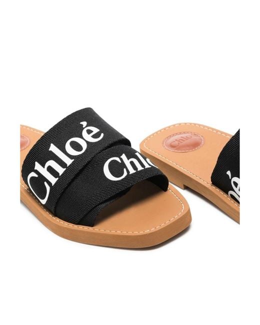 Chloé Black Chloé Logo Printed Slip-On Sandals