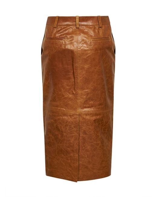 Co. Brown Brandy Textured Leather Midi Skirt