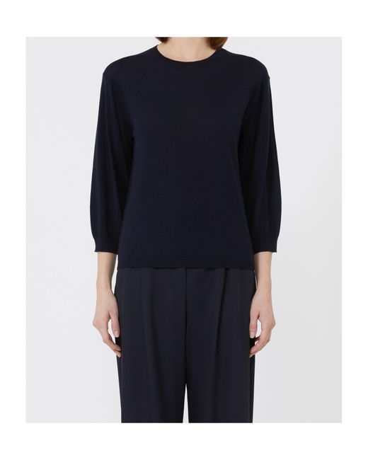 Max Mara Blue Amico Crewneck Three-Quarter-Sleeved Jumper
