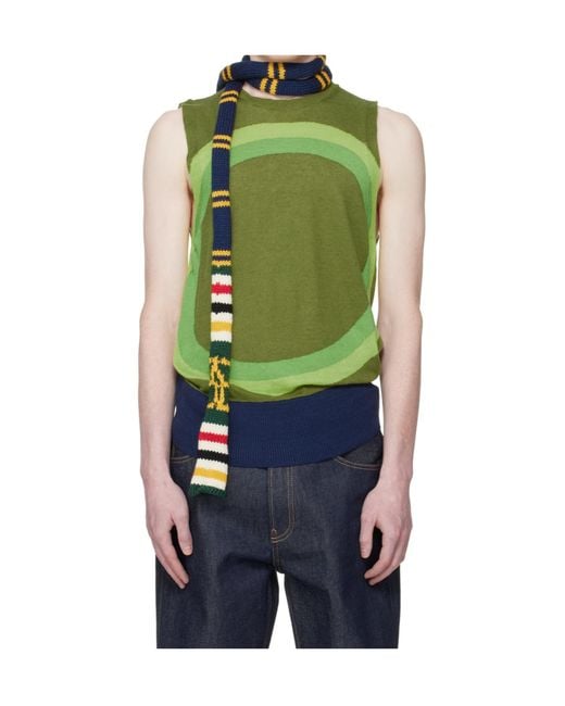 Edward Cuming Green Vortex Crew Neck Knitted Vest for men