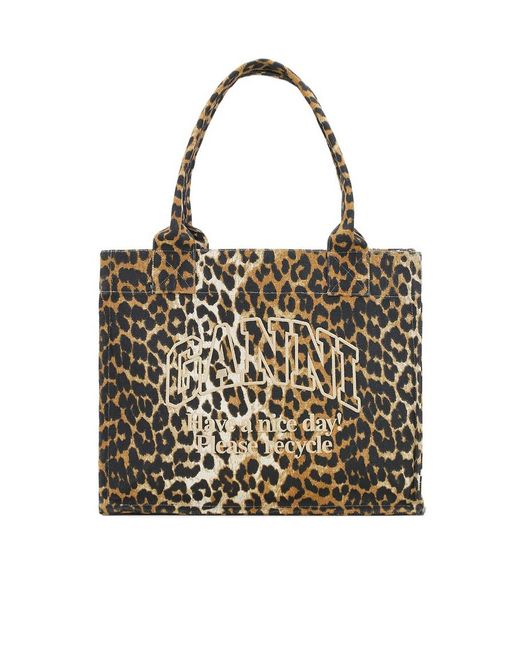 Ganni Metallic Leopard Large Canvas Tote Bag
