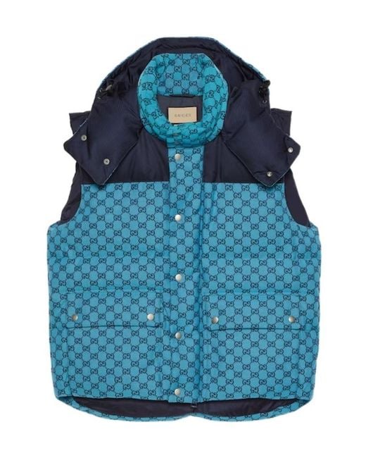 Gucci Blue Gg Monogrammed Down Gilet for men