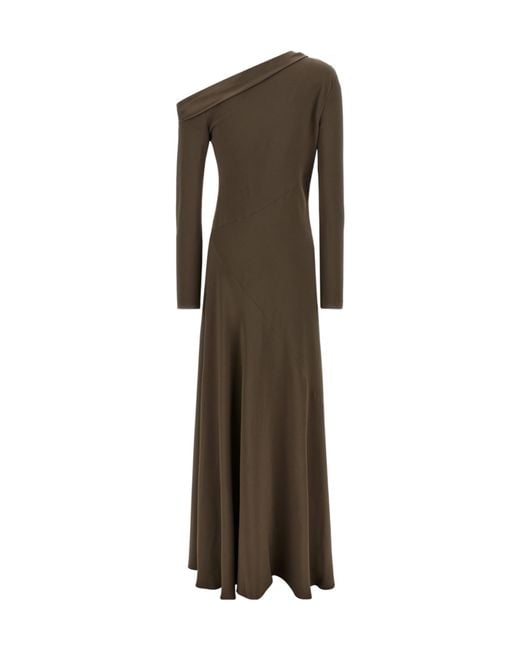 Alberta Ferretti Green One-Shoulder Long Dress