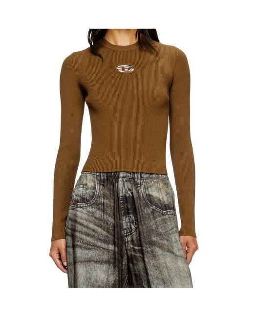 DIESEL Green M-Valari Oval D Ribbed-Knit Top