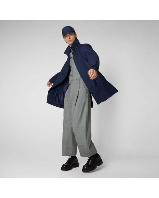 Save The Duck Blue Logo-Appliqué Single-Breasted Coat for men