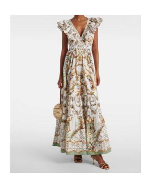 Camilla Metallic Floral Ruffled Cotton Maxi Dress