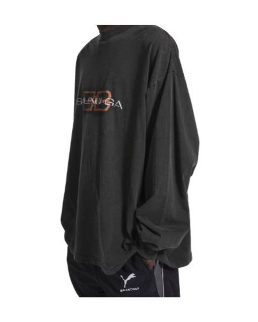 Balenciaga Gray Bb Icon Stencil Large Fit Long-Sleeved T-Shirt for men