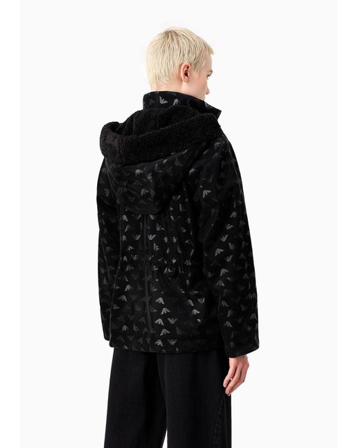Emporio Armani Black Logo-Print Tonal Hooded Jacket