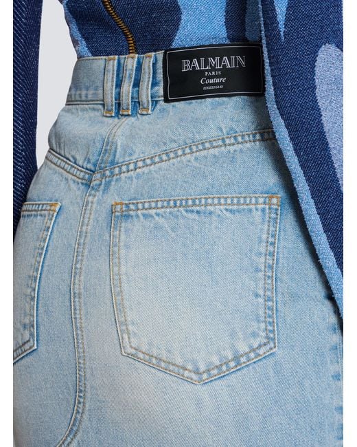 Balmain Blue Denim Midi Skirt