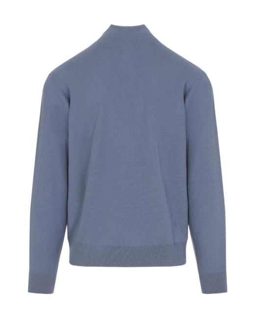 Ralph Lauren Blue Half Zip Knitted Sweater for men