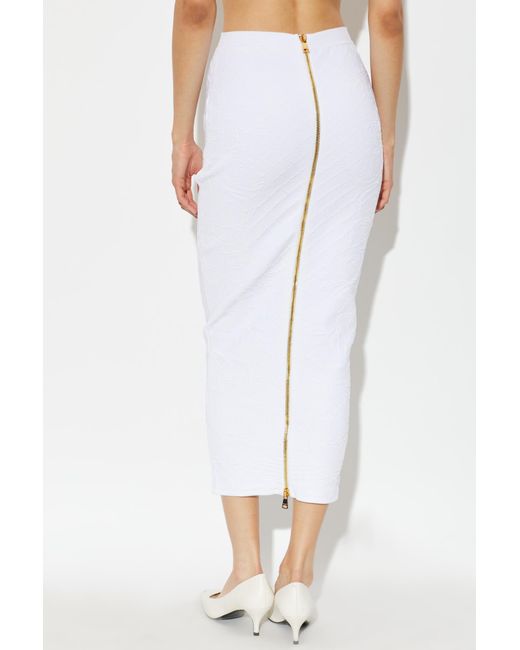 Balmain White Jacquard-Knit Long Skirt
