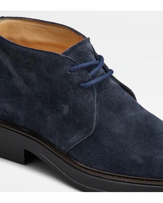 Tod's Blue Desert Round Toe Lace-Up Boots for men