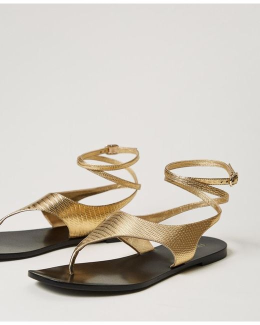 Twinset White Metallic Ankle-Strap Sandals