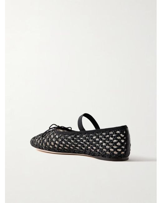Loeffler Randall Black Grosgrain-Trimmed Raffia Mary Jane Ballet Flats