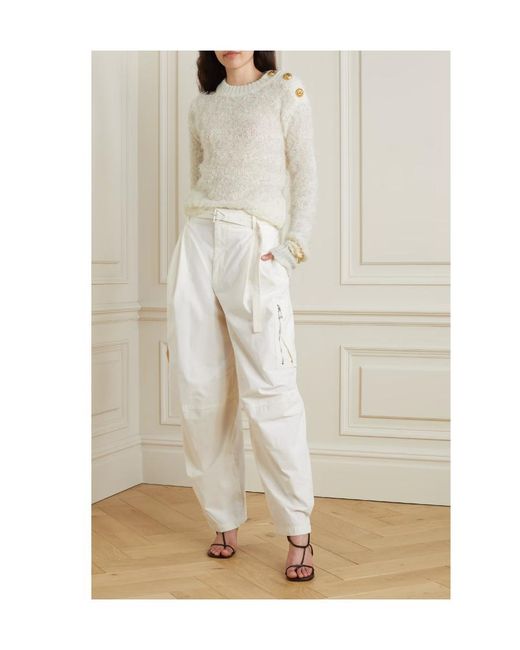 Balmain White Metallic Button-Trimmed Pullover