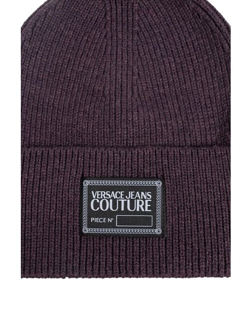 Versace Jeans Purple Couture Logo Patch Knitted Beanie for men