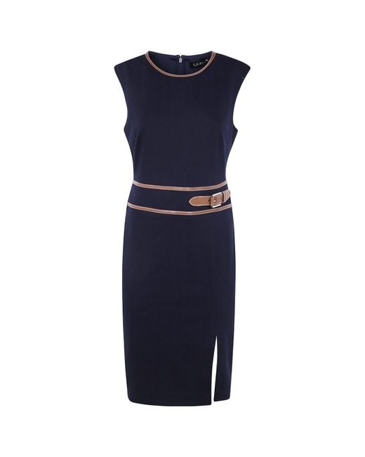 Ralph Lauren Blue Lauren Cap Sleeved Belted Sheath Dress