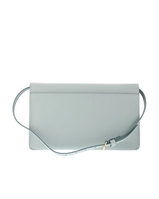 Marni Gray Logo-Print Leather Crossbody Bag