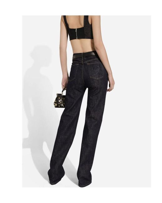 Dolce & Gabbana Black Logo Embroidered Straight-Leg Denim Jeans