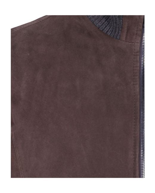 Barba Napoli Brown Zippered Patchwork Leather Jacket for men