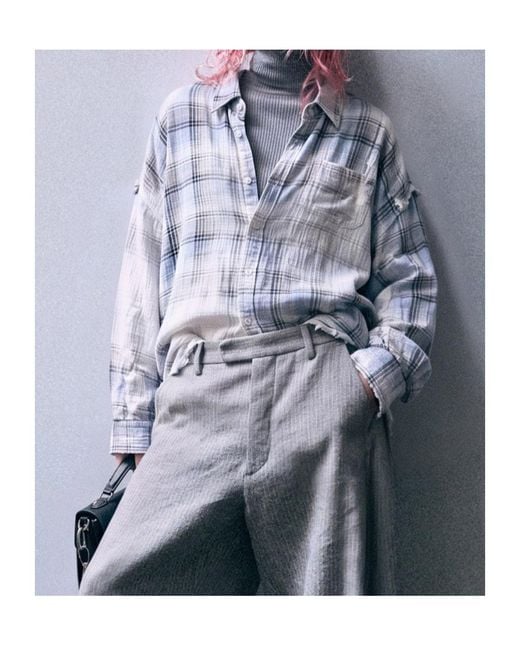 R13 Multicolor Shredded Seam Drop Neck Shirt